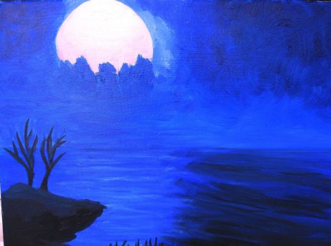La lune se l�ve sur la mer - Peinture - Maryaude