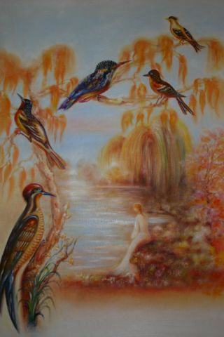 Celine et les oiseaux - Peinture - Jacques Henry Lagranges