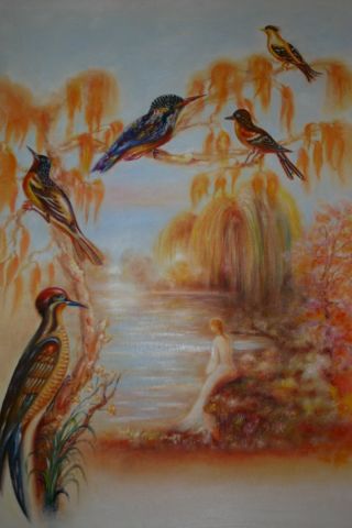 Celine et les oiseaux - Peinture - Jacques-Henry Lagranges