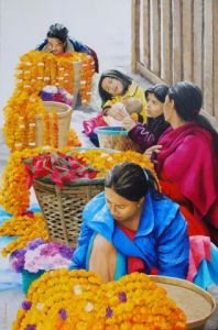 Peinture de Catherine MADELINE: Oeillets d'Inde