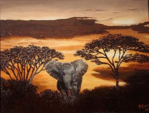 Voir cette oeuvre de Francoise GRELLIER: coucher de soleil sur la savane africaine