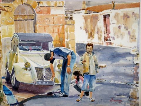 Sc�ne de la vie courante � Brant�me . - Peinture - alain deschamps