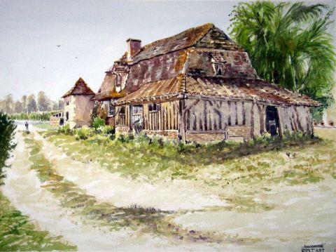 Vieille maison typique de la Double . - Peinture - alain deschamps