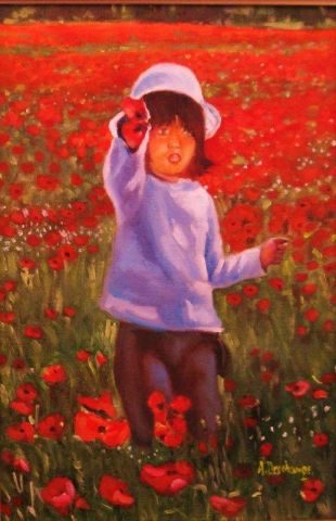 Petite fille aux coquelicots . - Peinture - alain deschamps