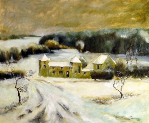 La Ferme de la Gr�ce sous la neige . - Peinture - alain deschamps