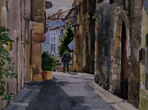L'artiste alain deschamps - Rue Saumande à Brantôme .