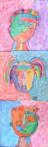 trois portraits d'enfants - Peinture - carole zilberstein