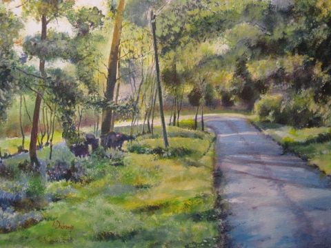 Chemin de promenade - Peinture - alain deschamps