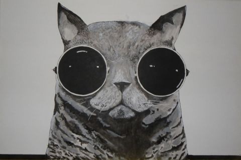 psychedelic cat  - Peinture - walter PICASSO