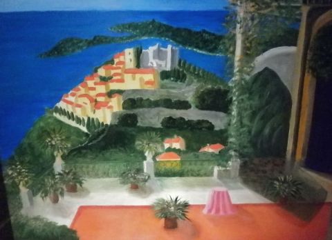 Terrasse avec vue sur Eze Village - Peinture - Maryaude