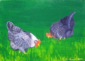 Voir cette oeuvre de Amelie Romet: Deux poules grises