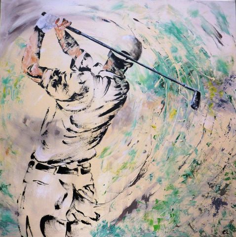 L'artiste christine le martret  - golfeur de dos
