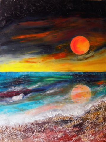COUCHER DE SOLEIL .... Huile au Couteau - Peinture - monemaier