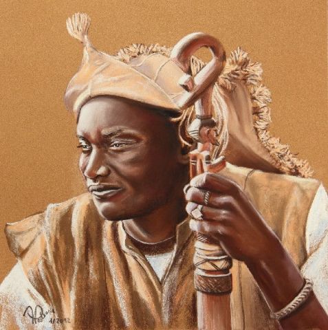 MALI, Di�ou, Lassine dans son costume DOGON - Peinture - ALAIN PESTOURIE