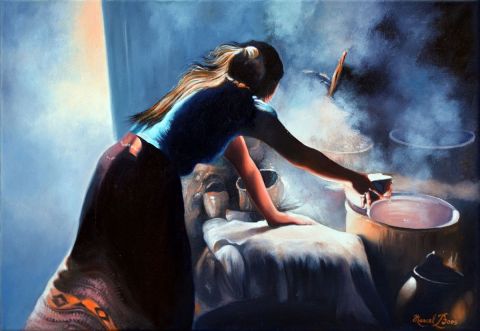 Femme en cuisine d'ailleurs - Peinture - Marcel BOOS
