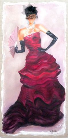 ELEGANTE EN ROUGE ET NOIR - Peinture - MARTINE GREGOIRE