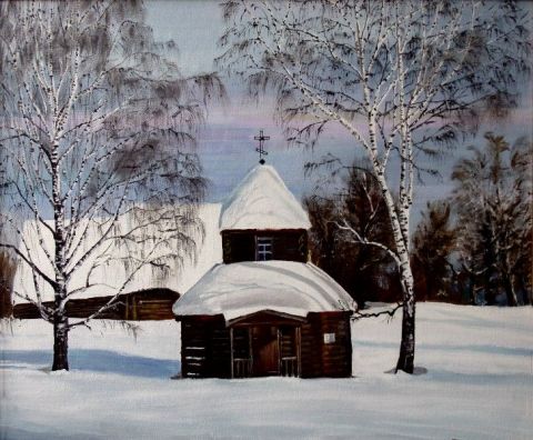 Chapelle sous la neige - Peinture - Feo