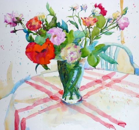 Roses et coquelicots - Peinture - Andre Mehu