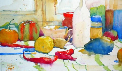 Bergamote et piments rouges - Peinture - Andre Mehu