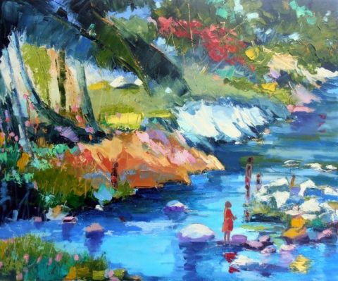 au bord de la rivi�re en guadeloupe - Peinture - Veronique LANCIEN