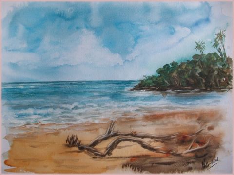 plage au bois flott� - Peinture - valerie CROCHARD