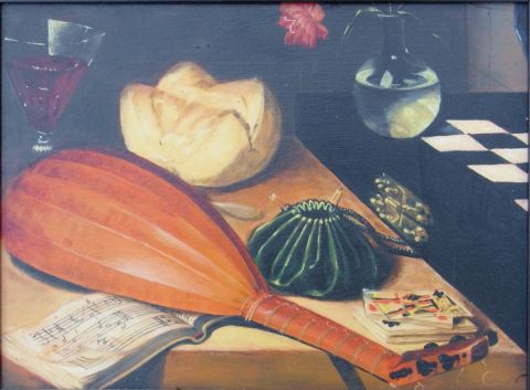 D�tail de nature morte a l'�chiquier d'apr�s LUBIN BAUGIN 1608 1663 - Peinture - Noel SENDRA