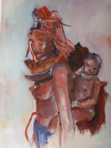 portrait d'afrique, femme et son enfant - Peinture - isabelle petit