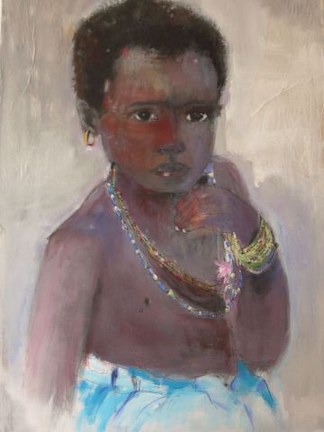 portrait d'afrique, petite fille - Peinture - isabelle petit