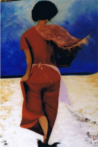 gitane sur la plage  - Peinture - Marie Jose