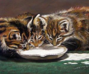Peinture de Didier  watrin : les trois chatons
