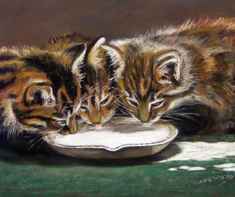 les trois chatons - Peinture - Didier  watrin 