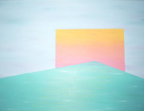 L'artiste doncastor - coucher de soleil dans un monde parallèle cubique