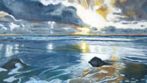 L'artiste DANIELE MORGANTI - coucher de soleil sur la mer du Nord (de grijze zee)
