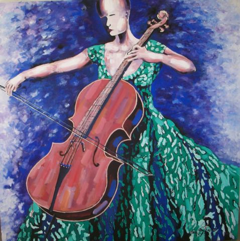 musicienne à la robe vert - Peinture - bakarri