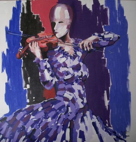 musicienne au violon (1) - Peinture - bakarri
