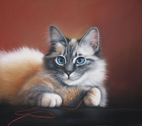 Le Chat et le fil de laine - Peinture - Christian Michaut