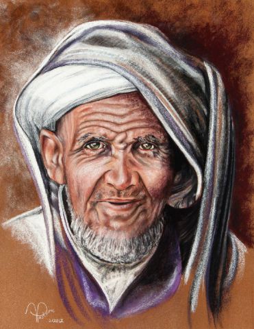 L'artiste ALAIN PESTOURIE - Vieil homme Marocain
