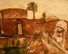 L'artiste mehdi belabyad - le cheval,le cavalier et la mosquée