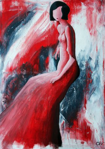 Dame en rouge - Peinture - Catherine Renard