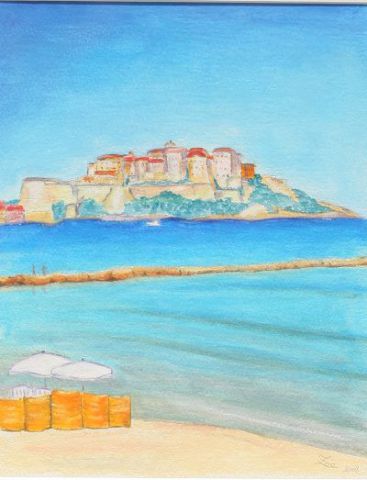 Calvi - la citadelle vue de la plage - Peinture - Zoe