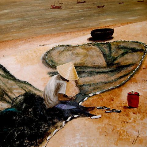 Le filet du pêcheur - Peinture - Michel Roubenne