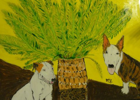 Cycas Revoluta Furious Bull Terrier Bull Terrier Loounch  - Peinture - DJL