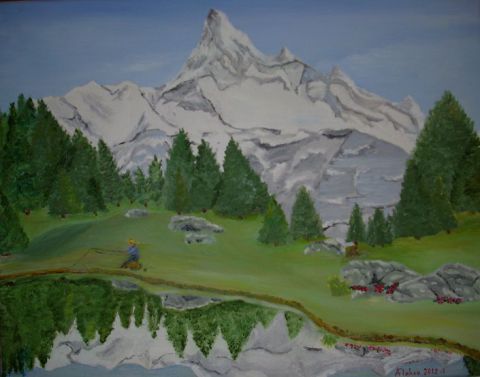 L'artiste alain FLAHOU - lac de montagne au printemps