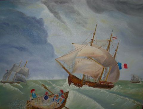 pêche sous la tempête - Peinture - alain FLAHOU