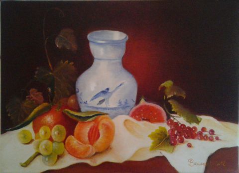 L'artiste jiji - vase bleute et ses fruits