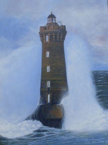 L'artiste Albert Nic du Rocher - Le phare du Four sous les embruns