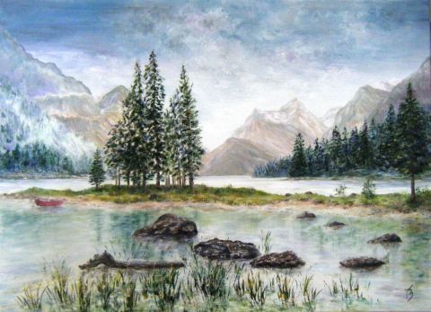 Lac de montagne sous un ciel d'orage - Peinture - Daniele KECHIDI
