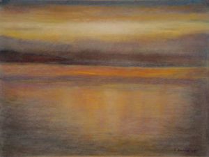 Dessin de Jacqueline DARDEL-KORMANN: Coucher de soleil sur le Lac Léman 3