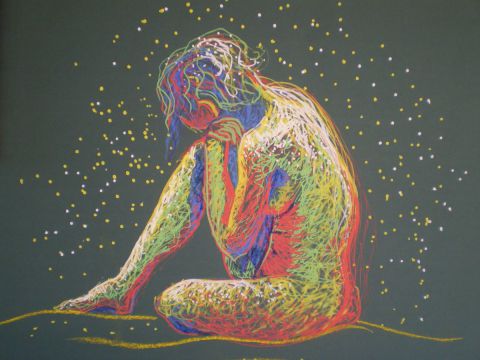 L'artiste Christibess - nu sous une pluie d'étoiles