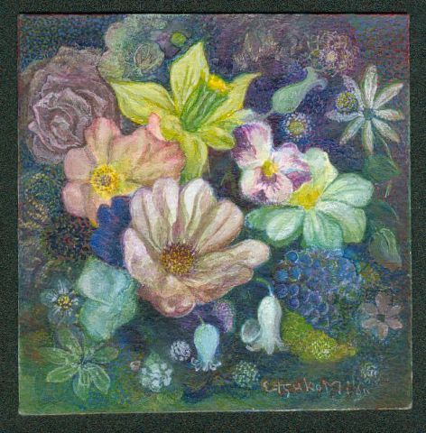 Petites fleurs comme un bijoux, rêve nocturne - Peinture - Etsuko Migii